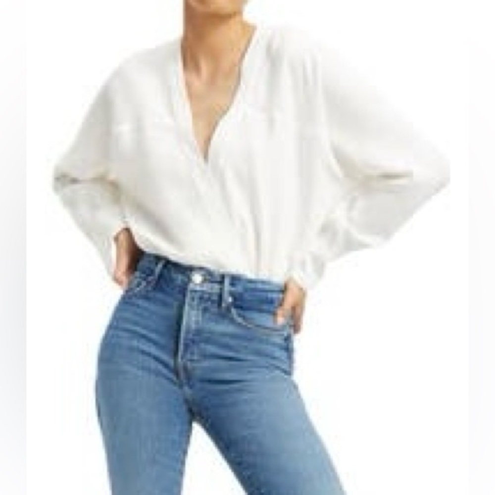Good American Elegant White Faux Wrap Bodysuit